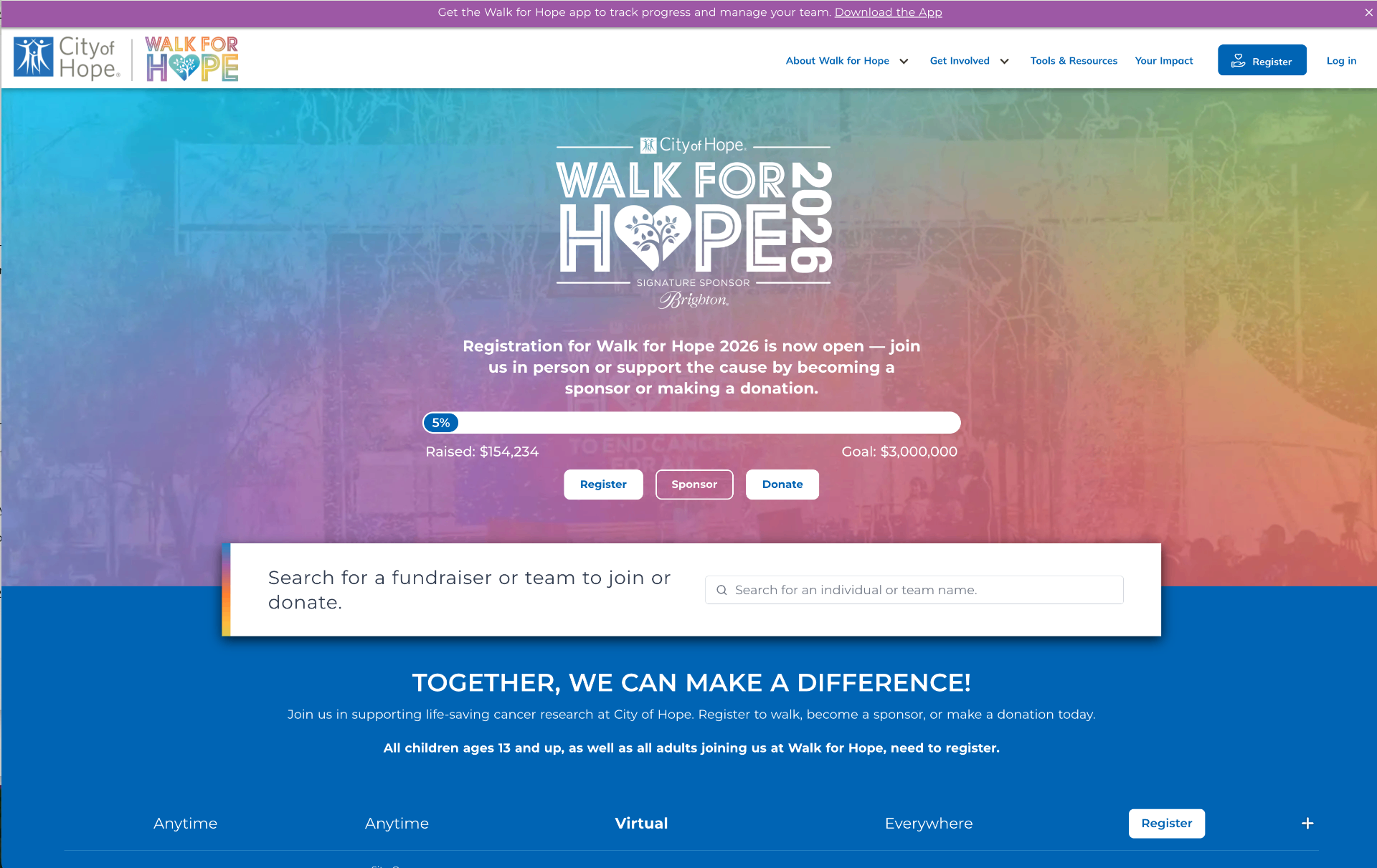 Screenshot of walk.cityofhope.org — an example Mittun-built Drupal site on Pantheon
